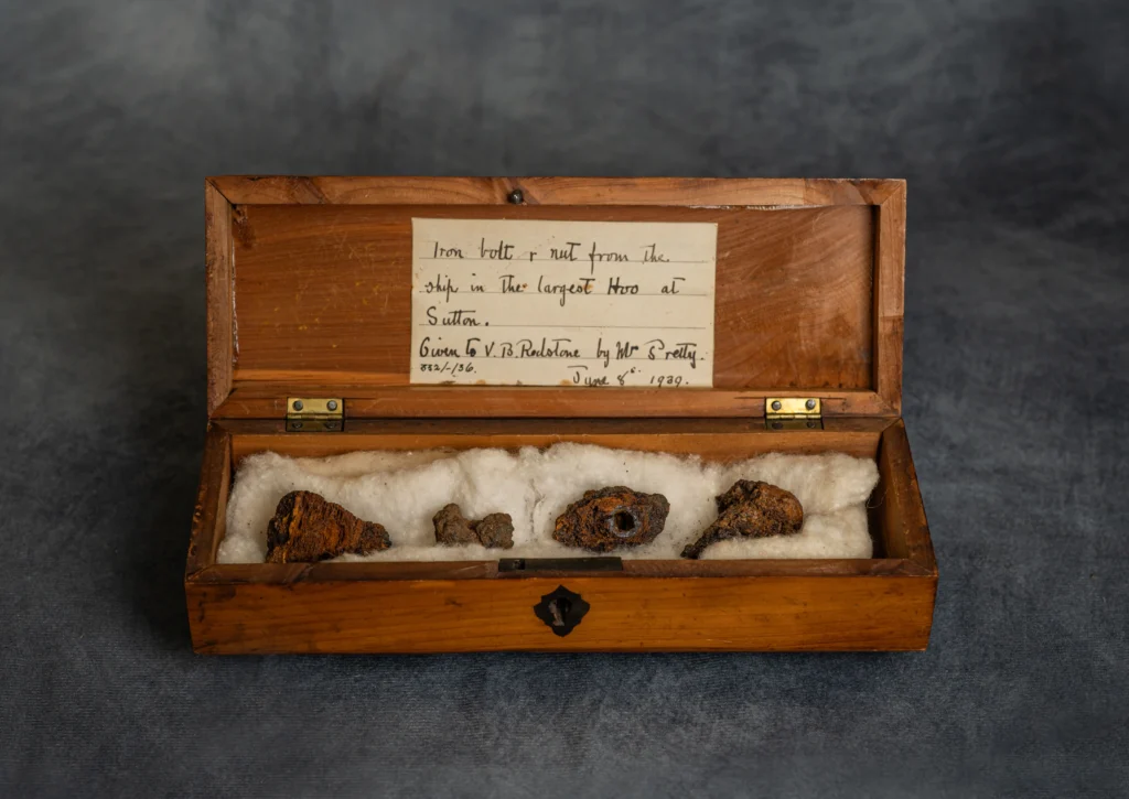 Sutton hoo ship bolts and nuts in wooden box